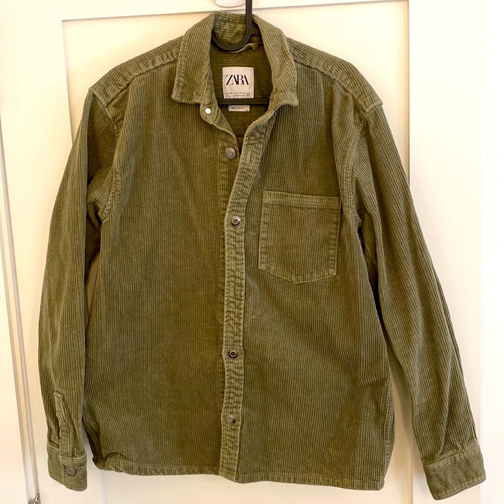 Zara Relaxed Corduroy Shirt: Medium, Olive Green